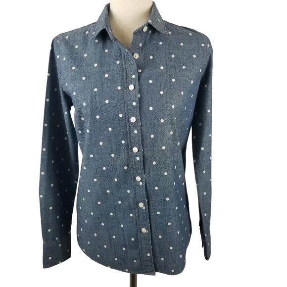 J Crew The Perfect Shirt Blue White Dot Fitted Button Down Very Good! Size XS - Picture 1 of 7